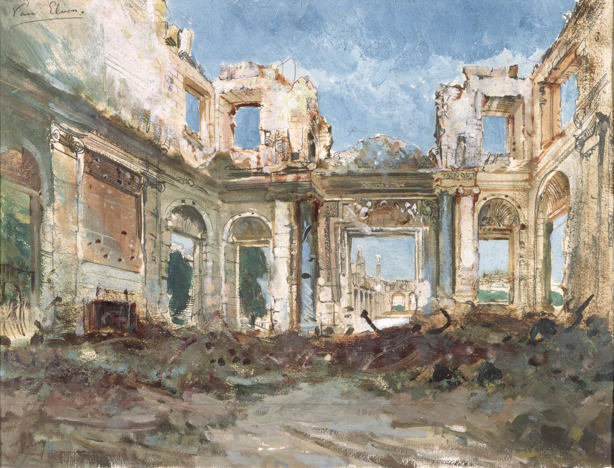 Chateau de Saint-Cloud efter elden (wc på papper) av Pierre Tetar van Elven