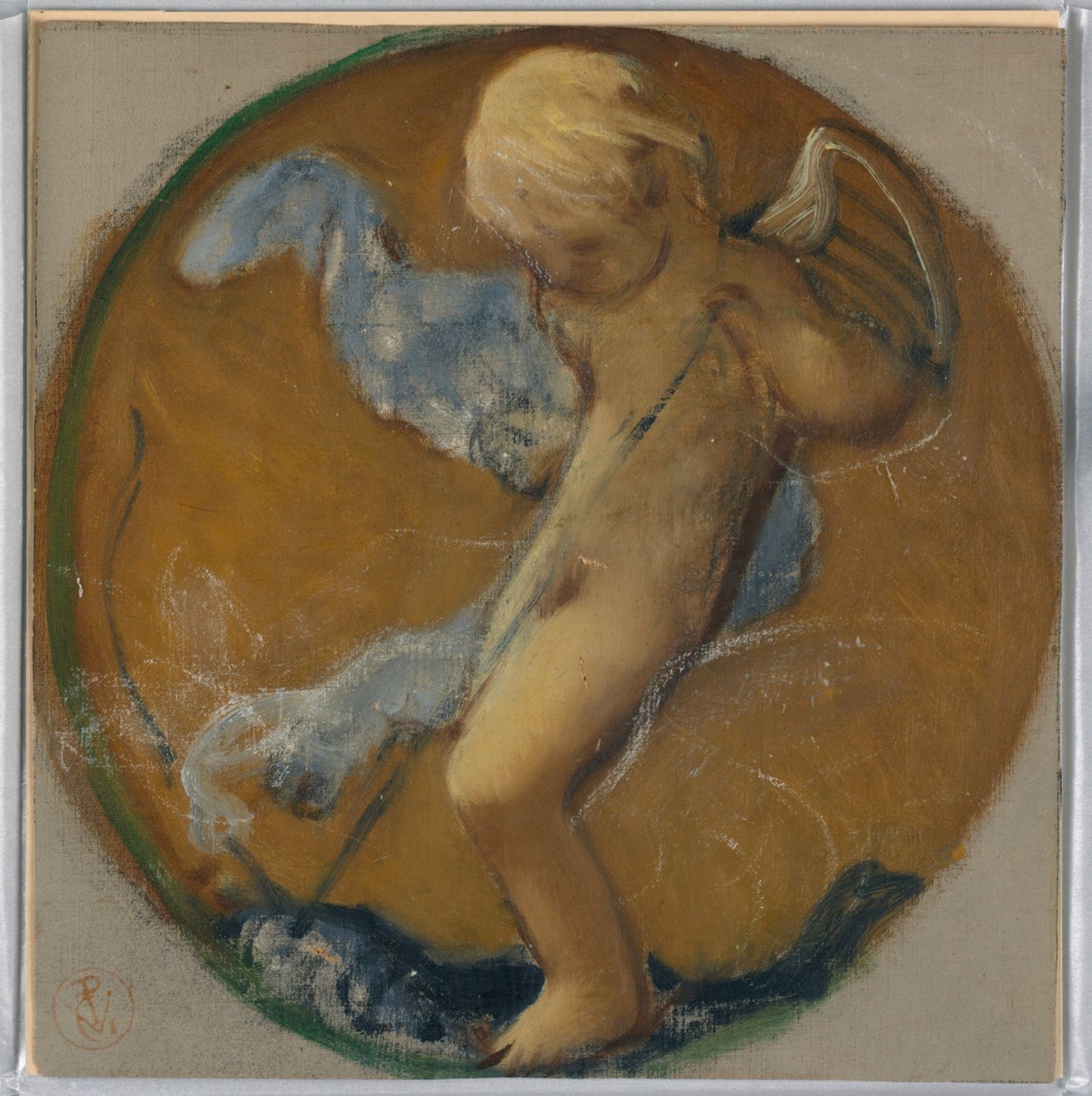 Teckning, Studie till rundel med putto, sent 1800-tal av Pierre Victor Galland