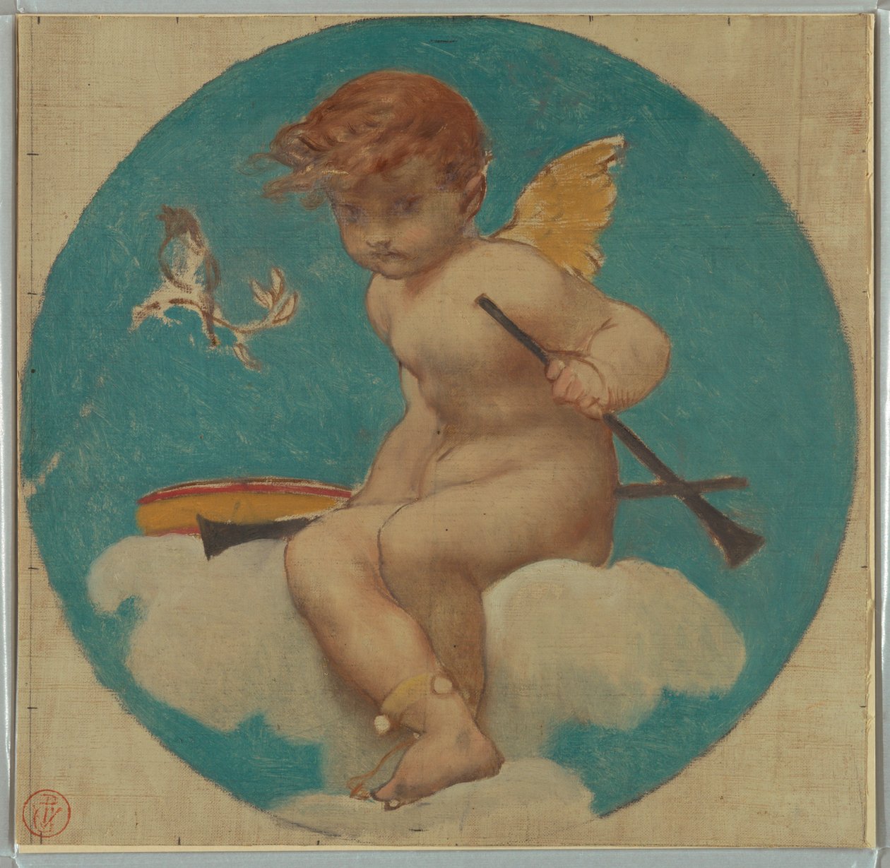 Studera för Roundel med Putto Holding Attributes of Music av Pierre Victor Galland