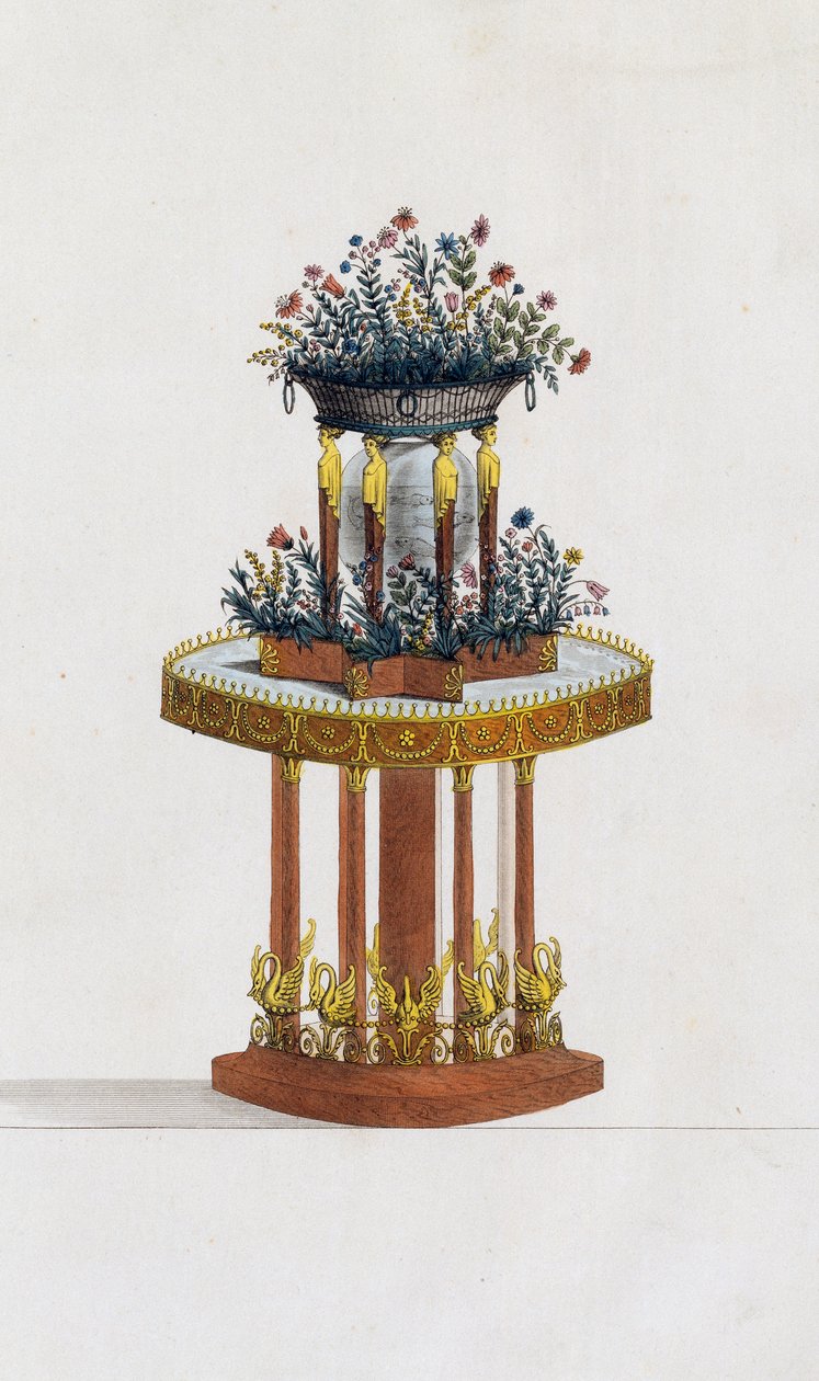 Blomsterstander i mahogni og bronze, tallerken 287, illustration fra Collection de meubles et objects de gout (Samling af møbler og smagsgenstande) av Pierre de La Mesangere