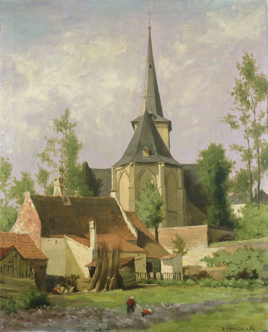 Kyrka sedd bakifrån, c.1890-92 av Piet Mondrian