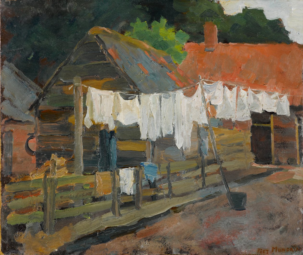Bondgård med Wash on the Line, ca 1898 (olja på kartong) av Piet Mondrian