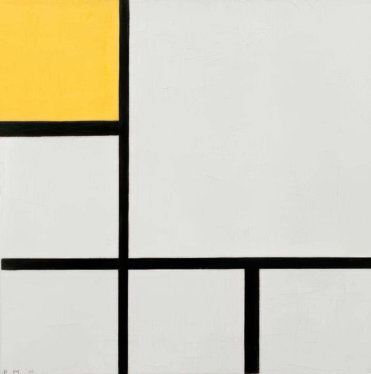 Sammansättning nr I; sammansättning med gul av Piet Mondrian