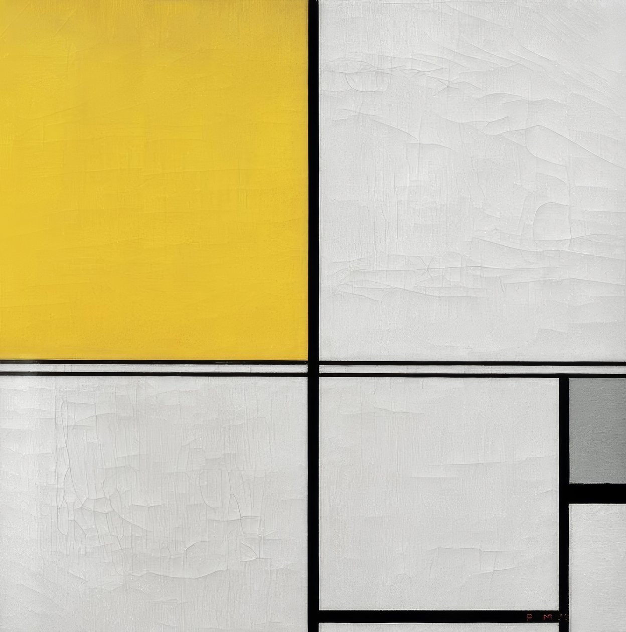 Komposition med dubbel linje och gult och grått av Piet Mondrian