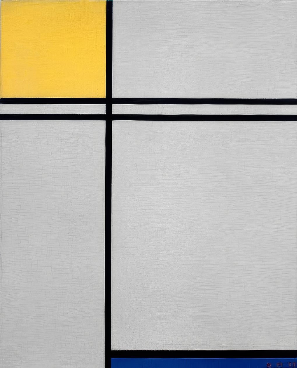 Komposition med gul, blå och dubbel linje av Piet Mondrian