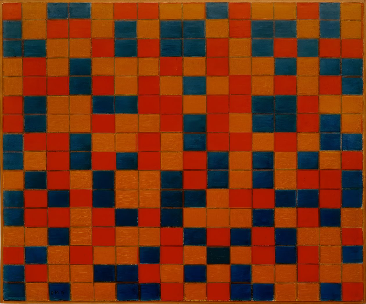Komposition med rutnät 8; Schackbräde med mörka färger av Piet Mondrian