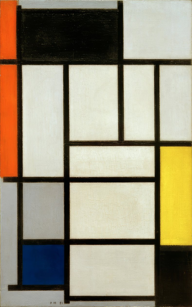 Komposition med rött, svart, gult, blått och grått; Composi av Piet Mondrian