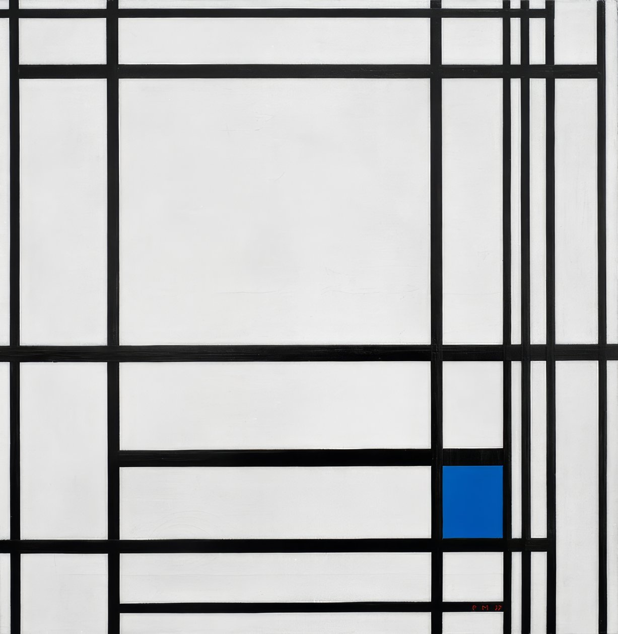 Sammansättning av linjer och färg, III; Komposition med blått av Piet Mondrian