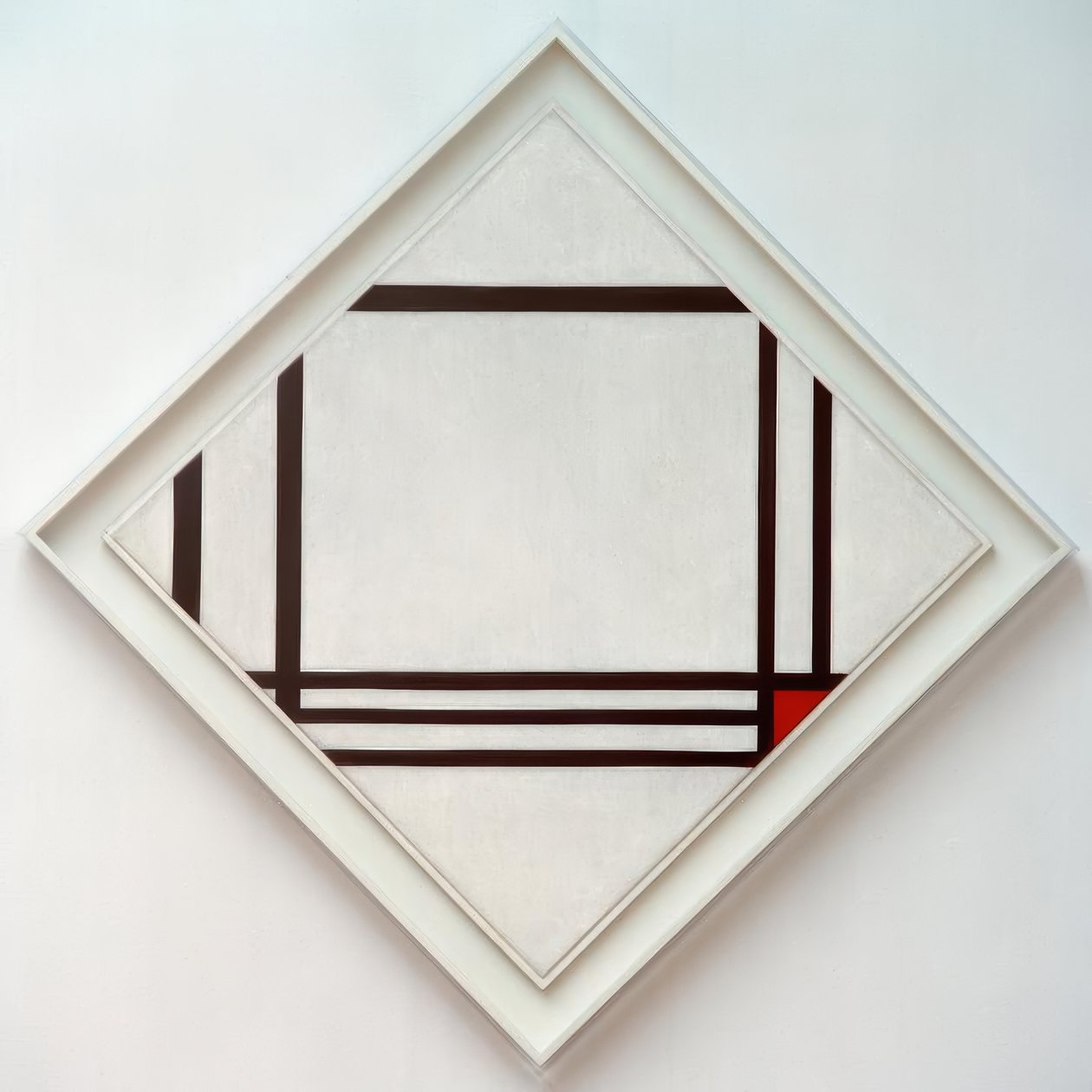Bild nr. III, diamantkomposition med åtta streck och rött av Piet Mondrian