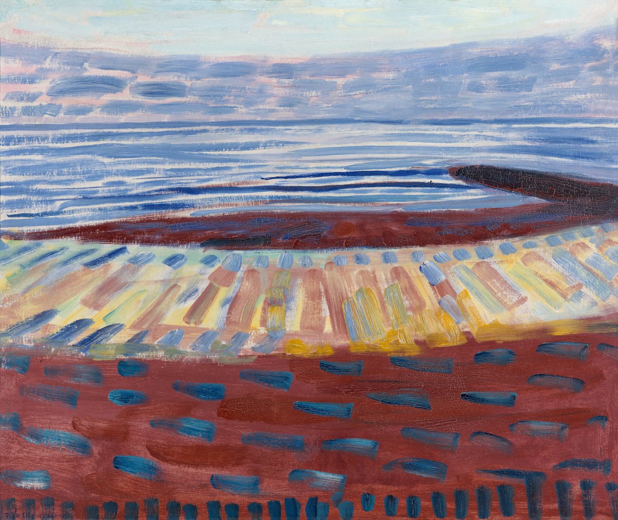 Sea after Sunset, 1909 (olja på kartong) av Piet Mondrian