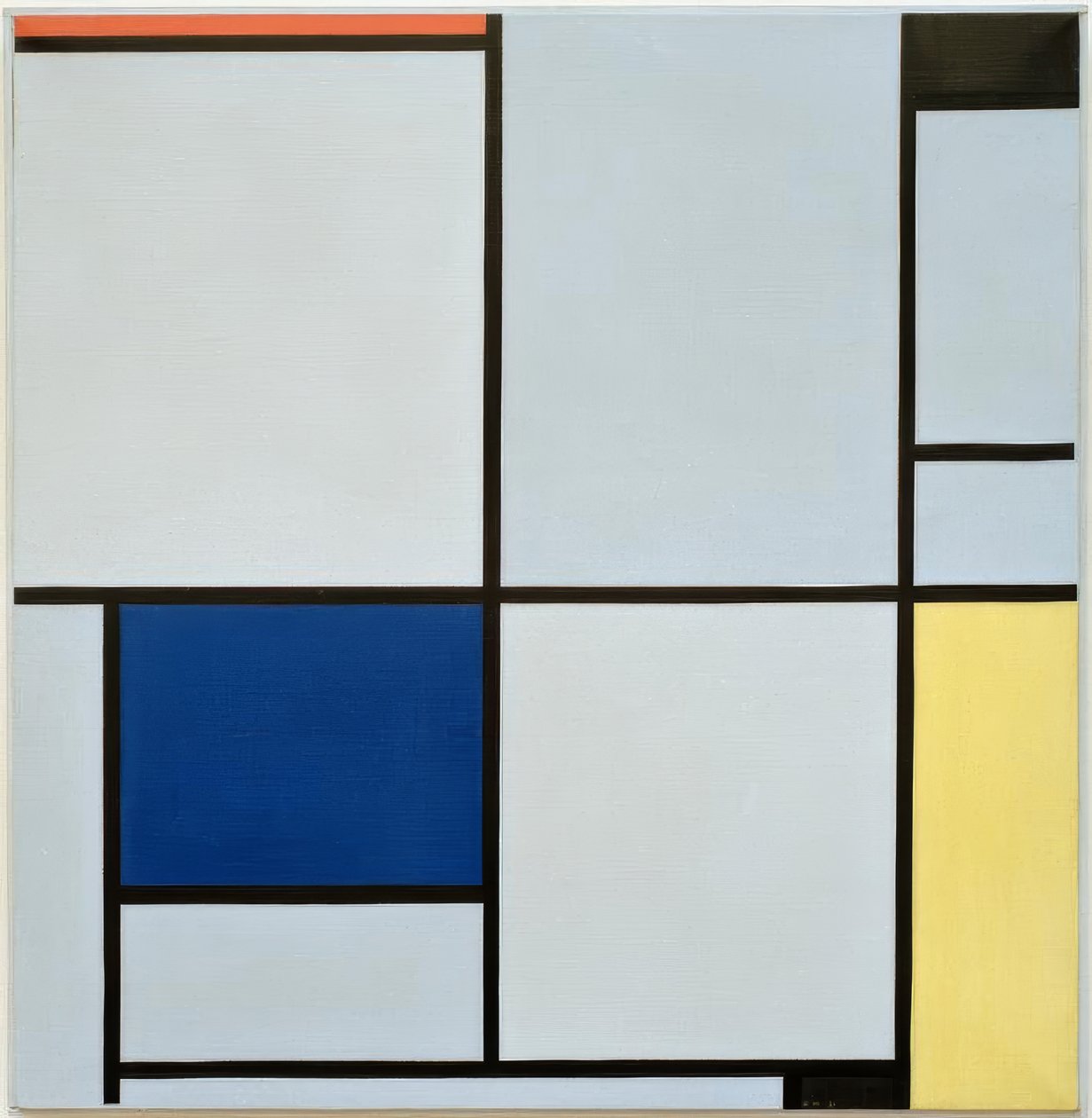 Tabell I; Komposition med rött, svart, blått och gult av Piet Mondrian