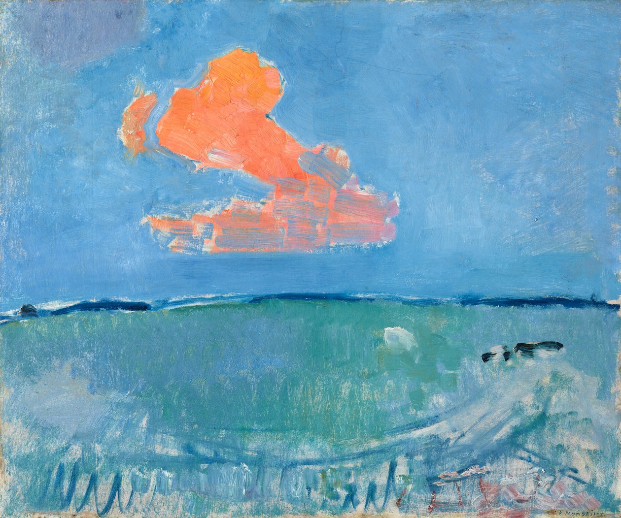 The Red Cloud, ca 1907 (olja på kartong) av Piet Mondrian