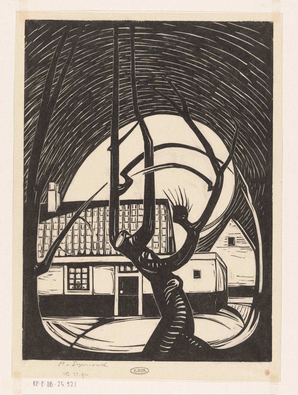 Pil framför ett hus av Piet Egmond (signed by artist)