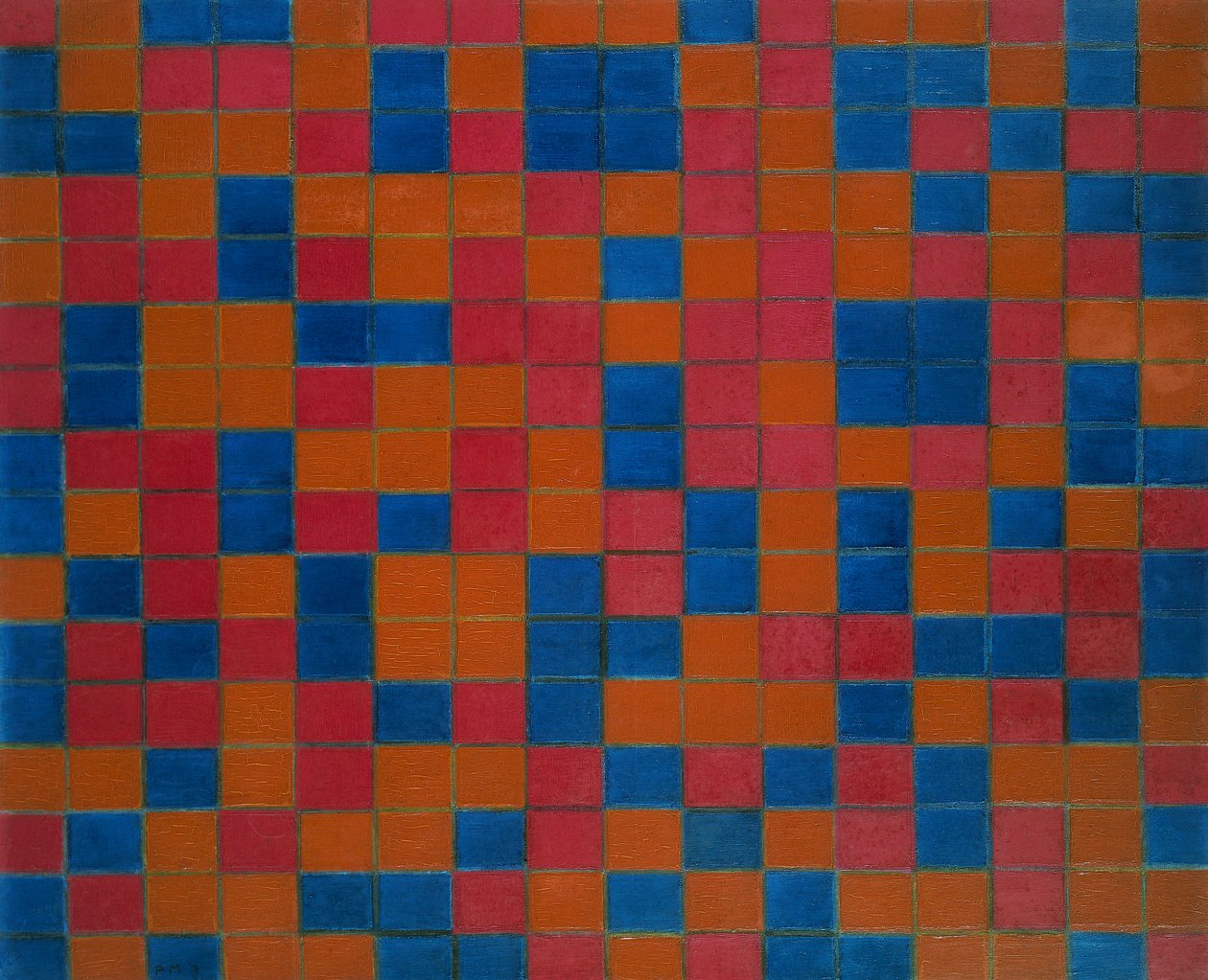 Rutbrädeskomposition med mörka färger av Piet Mondrian