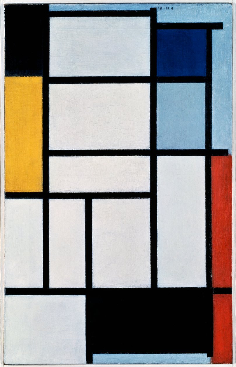 Komposition med rött, svart, gult, blått och grått av Piet Mondrian