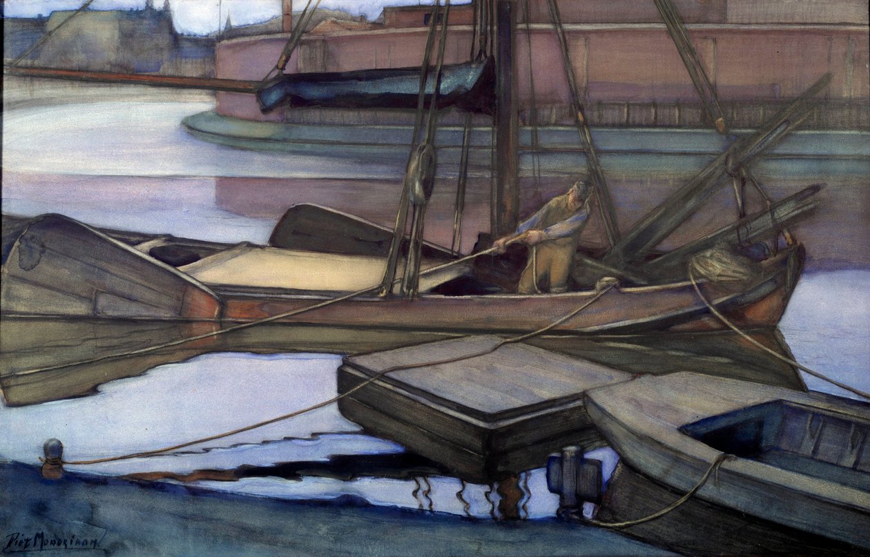Avgår för fiske (Zuidersee) 1900 (akvarell och kol) av Piet Mondrian