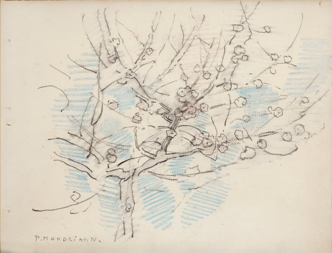 Blommande träd, ca 1917-18 (penna och krita på papper) av Piet Mondrian