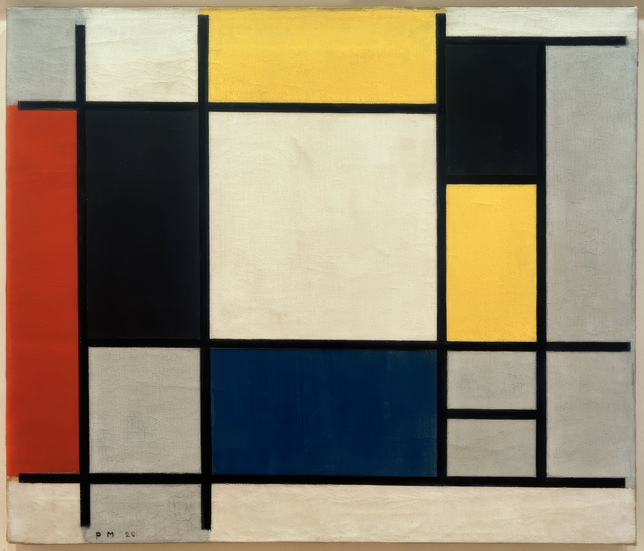 Komposition med gult, rött, svart, blått och grått av Piet Mondrian