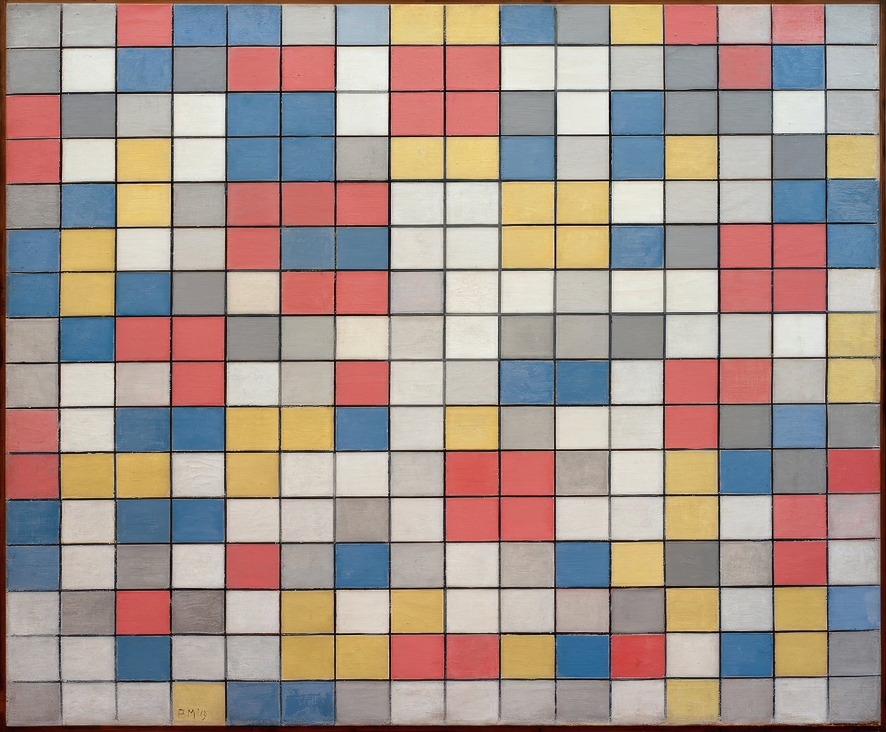 Komposition med rutnät 9; Schackbräde med ljusa färger av Piet Mondrian