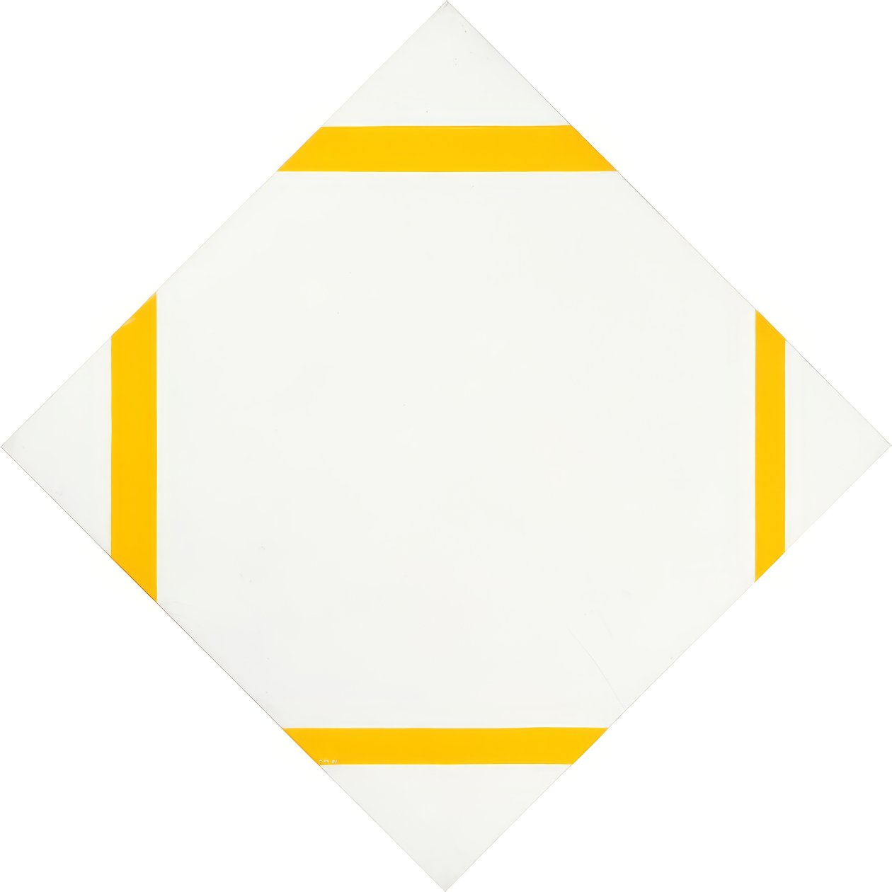 Ruterkomposition med fyra gula linjer av Piet Mondrian