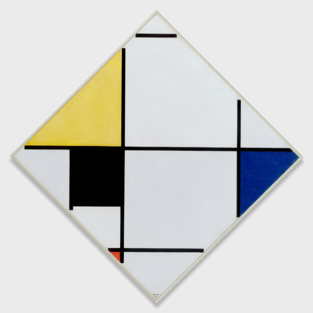 Rombkomposition med gult, svart, blått, rött och grått av Piet Mondrian