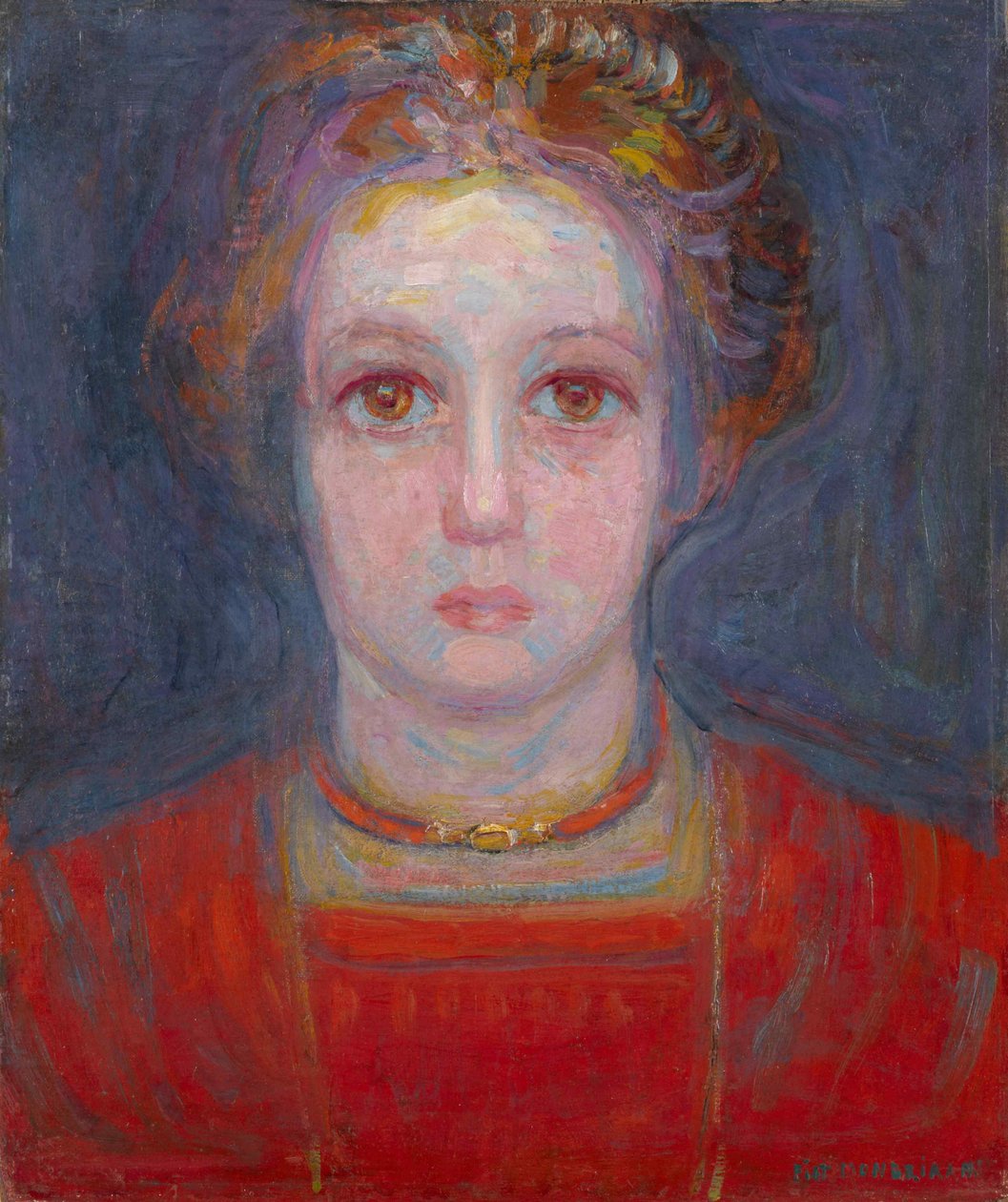 Porträtt av en flicka i rött, 1908. av Piet Mondrian