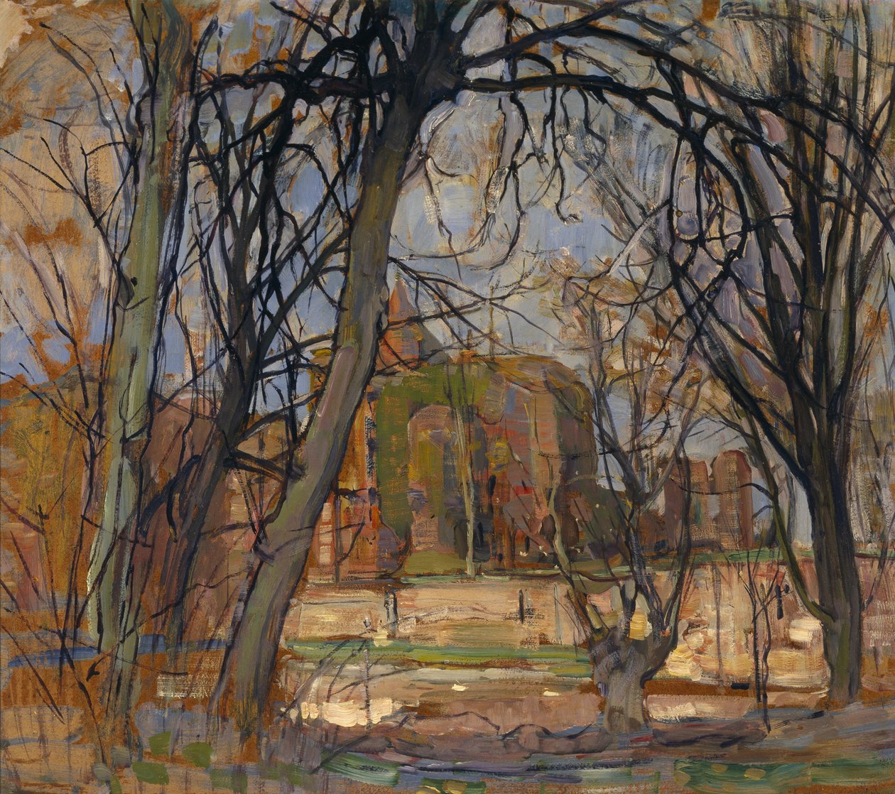 Vårsol (Lentezon): Slottsruin: Brederode, ca 1909-10 (olja på masonit) av Piet Mondrian