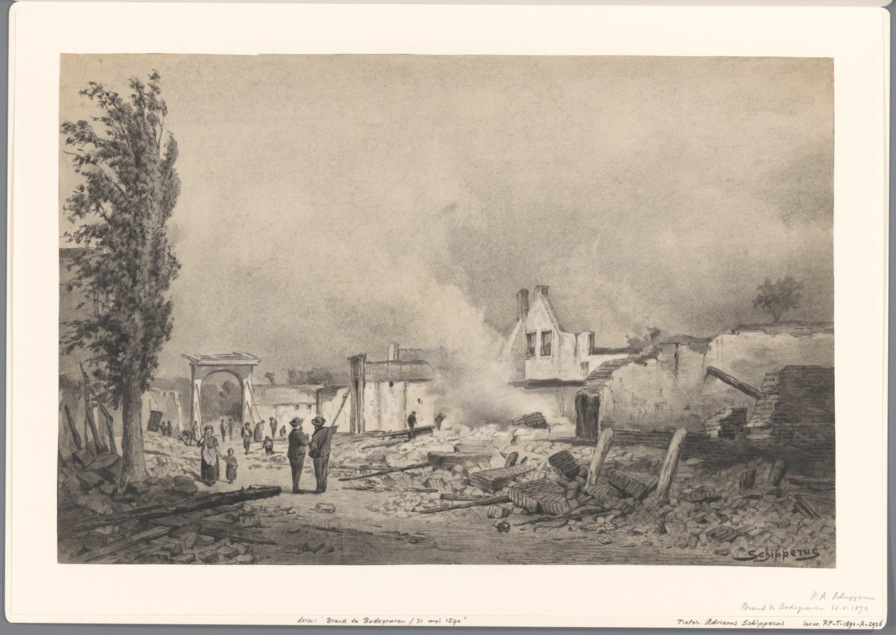 Ruinerna av Bodegraven efter branden den 31 maj 1870 av Piet Schipperus