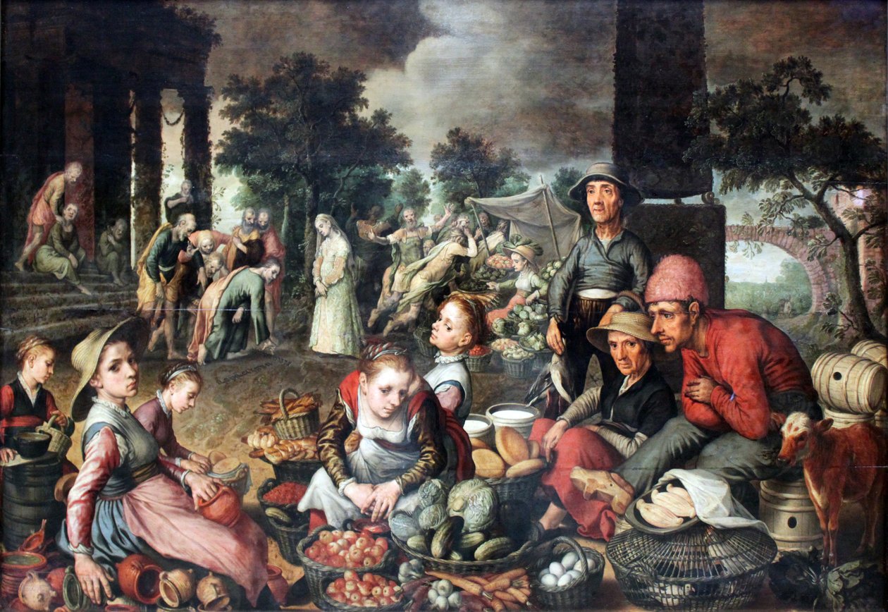 Marknadsscen med Kristus och äktenskapsbrottet av Pieter Aertsen