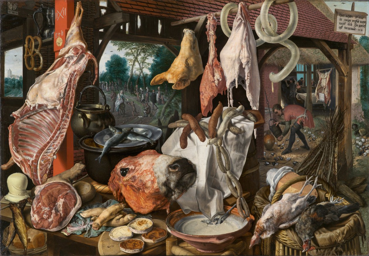 Still Life with Meat and the Holy Family  av Pieter Aertsen