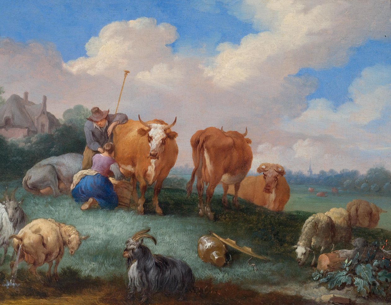Herdar med kor och får i ett landskap av Pieter Bouts