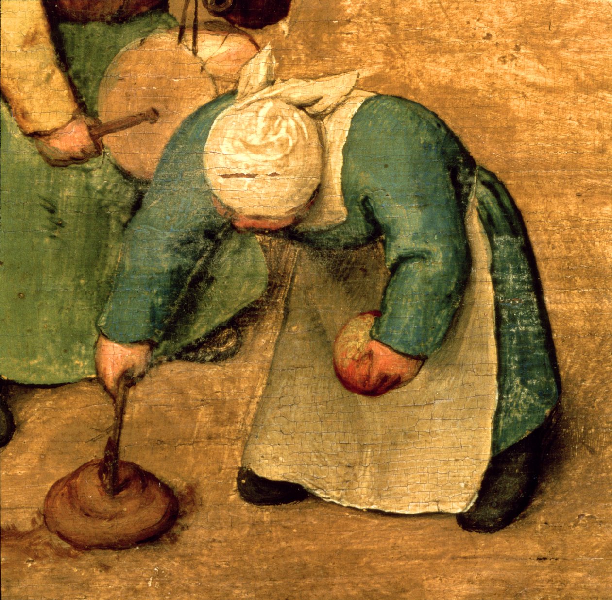 Barnspel (Kinderspiele): detalj av en tjej som leker med en snurra, 1560 (detalj av 68945) av Pieter Bruegel the Elder
