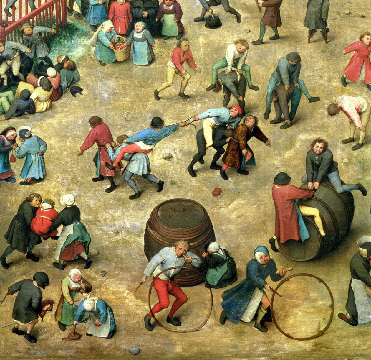 Barnspel (Kinderspiele): detalj av den nedre delen som visar olika spel, 1560 (detalj av 68945) av Pieter Bruegel the Elder