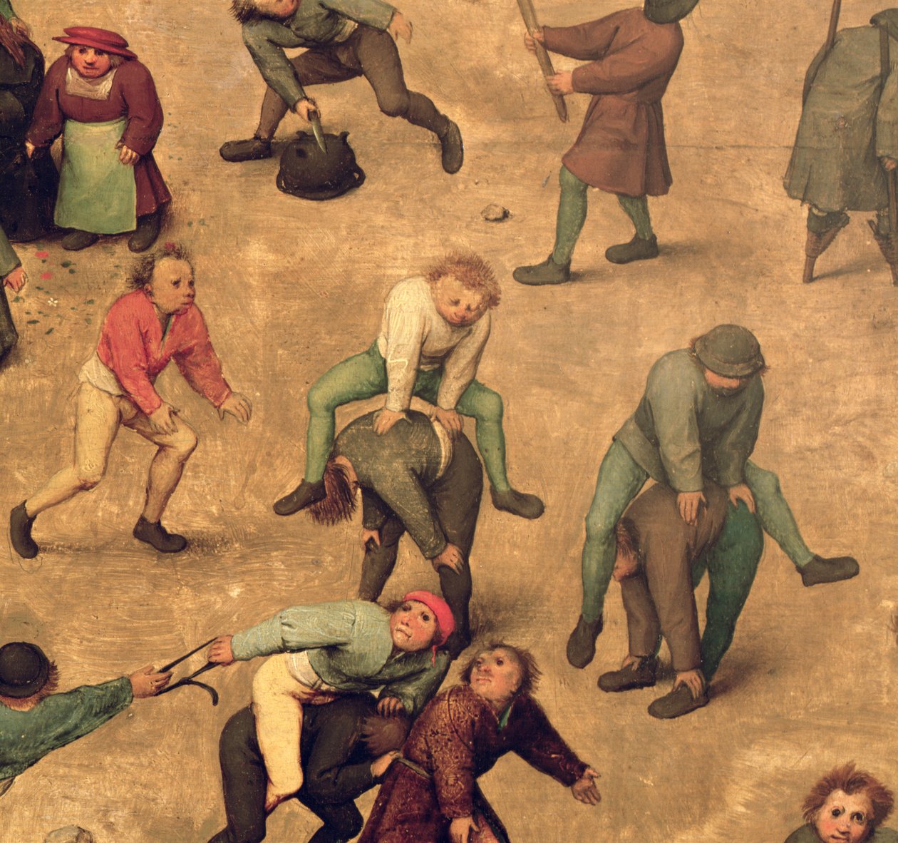 Barnspel (Kinderspiele): detalj av barn som leker springgroda, 1560 (detalj av 68945) av Pieter Bruegel the Elder