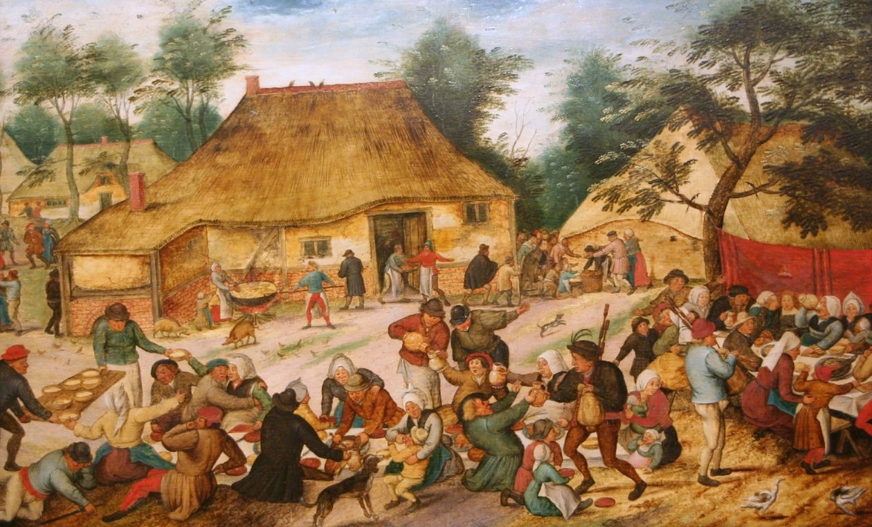 Bruiloftsmaal voor een boerenhuis av Pieter Brueghel the Younger
