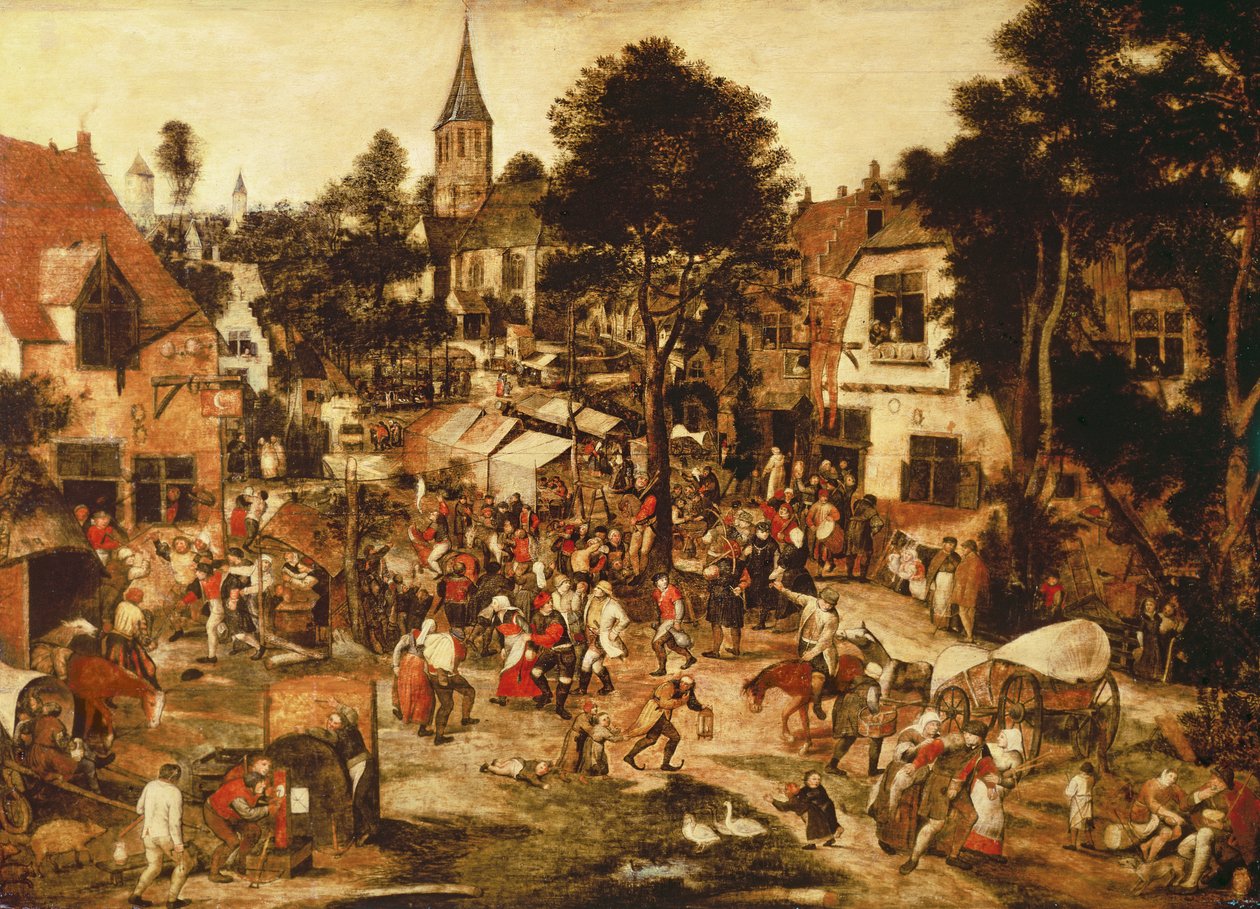 Bymässan (olja på trä) av Pieter Brueghel the Younger