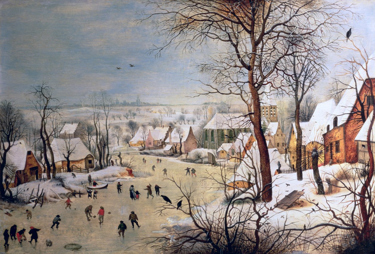 Vinterlandskab med fuglefælde, 1601 svensk av Pieter Brueghel the Younger