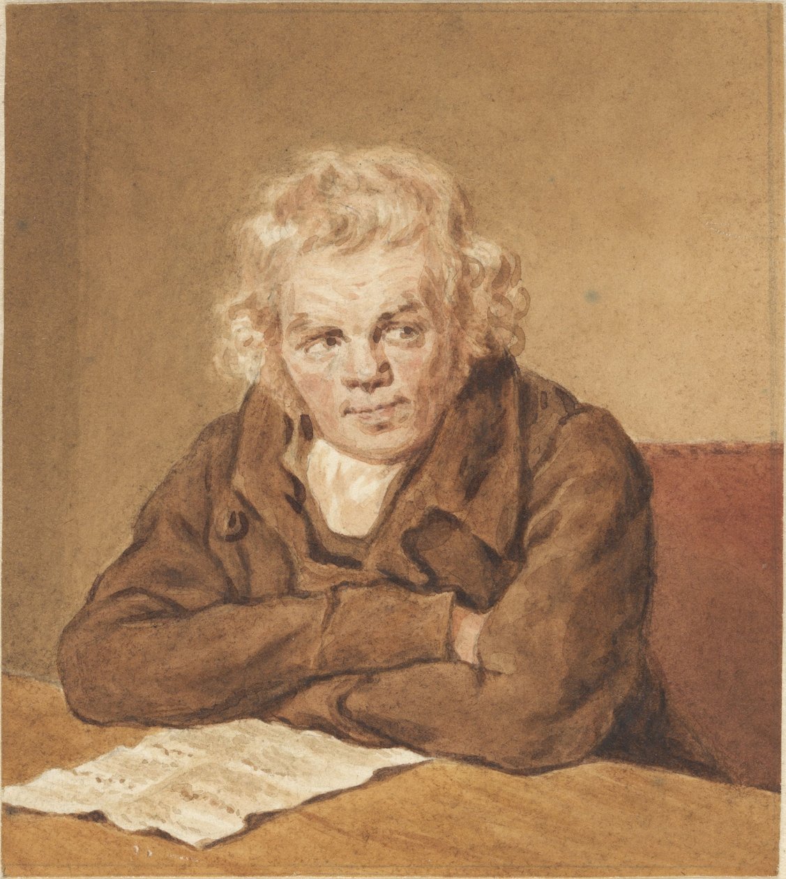 Porträtt av Lourens van Schaick, sittande vid ett bord av Pieter Christoffel Wonder