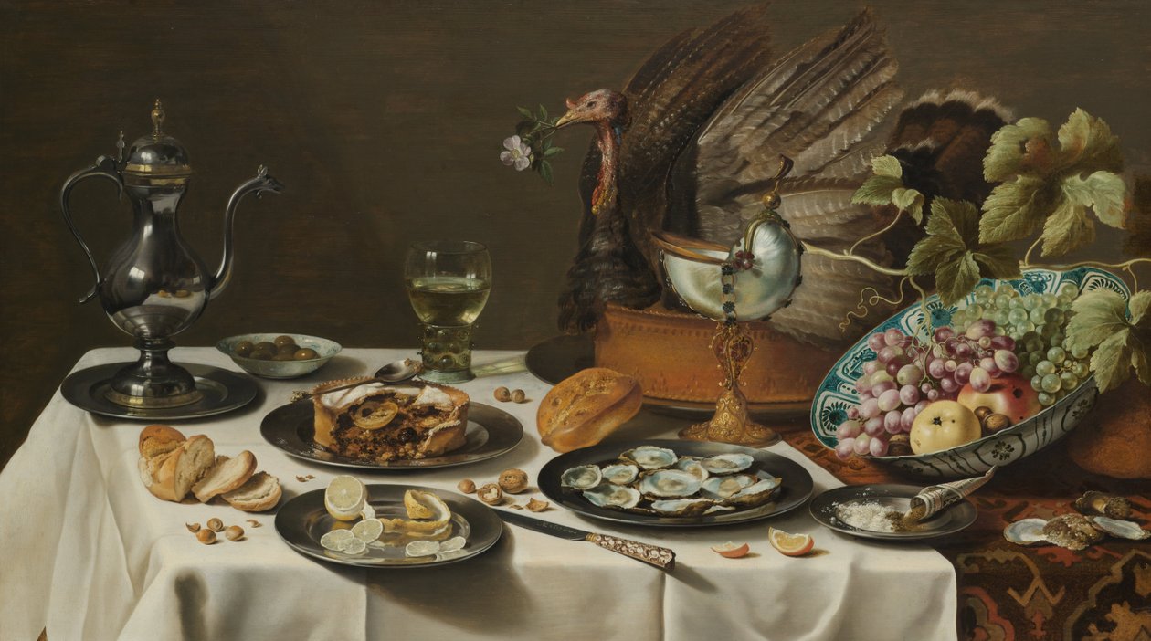 Stilleben med kalkonpaj av Pieter Claesz