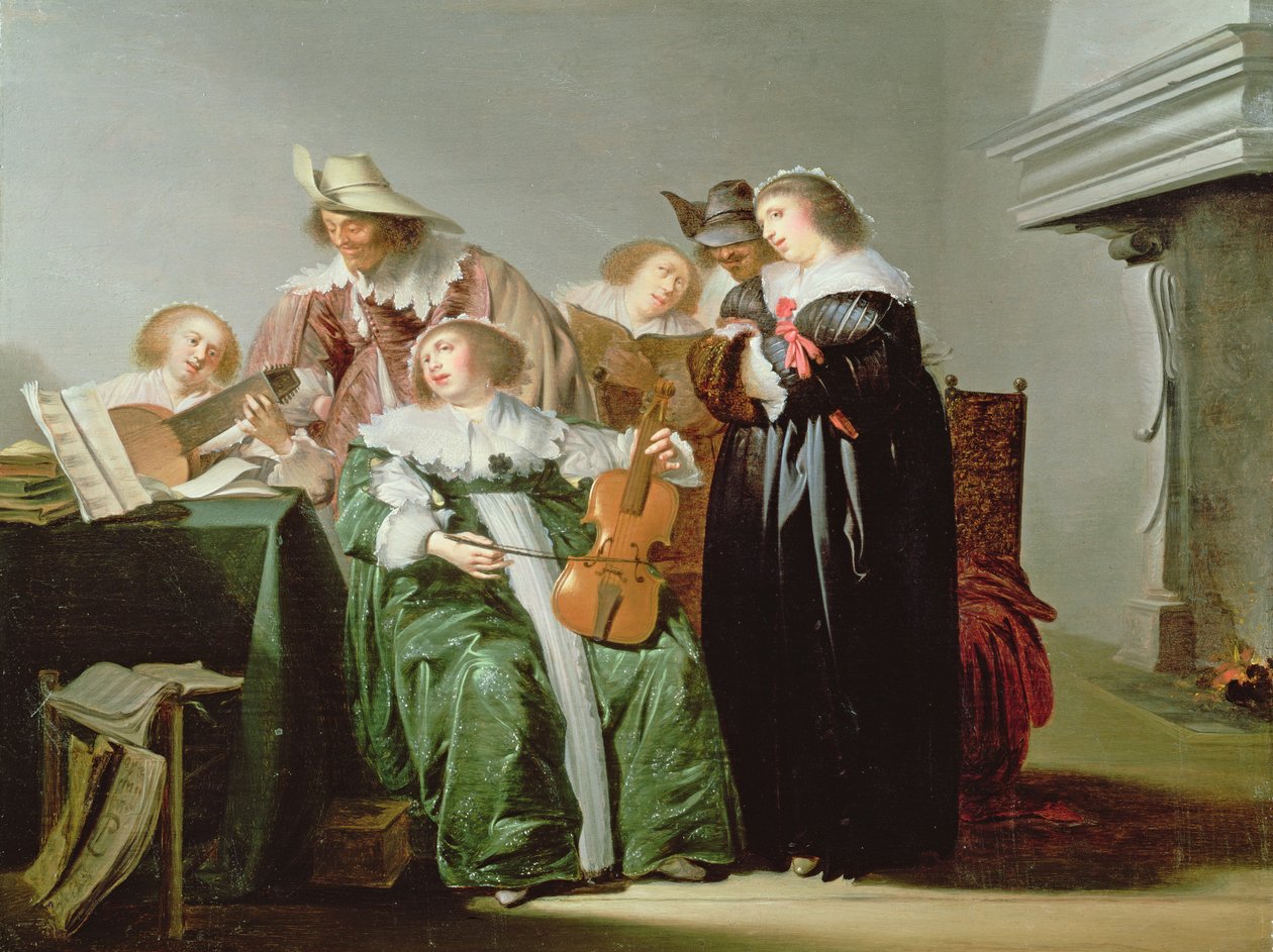 Eleganta figurer Musikskapande i en interiör av Pieter Codde