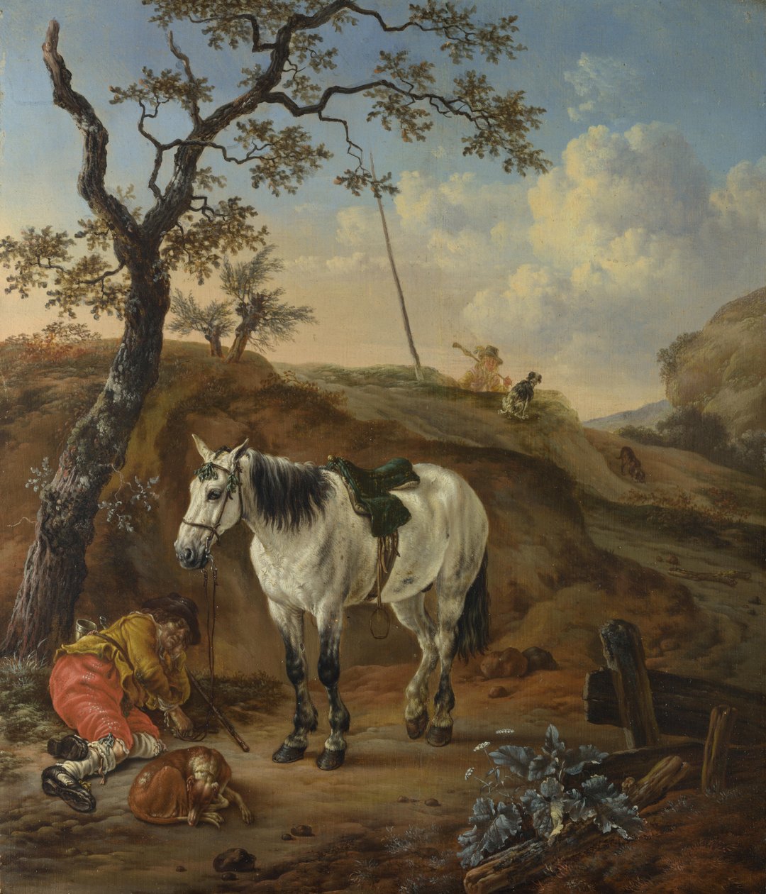 En vit häst som står vid en sovande man av Pieter Cornelisz. Verbeeck