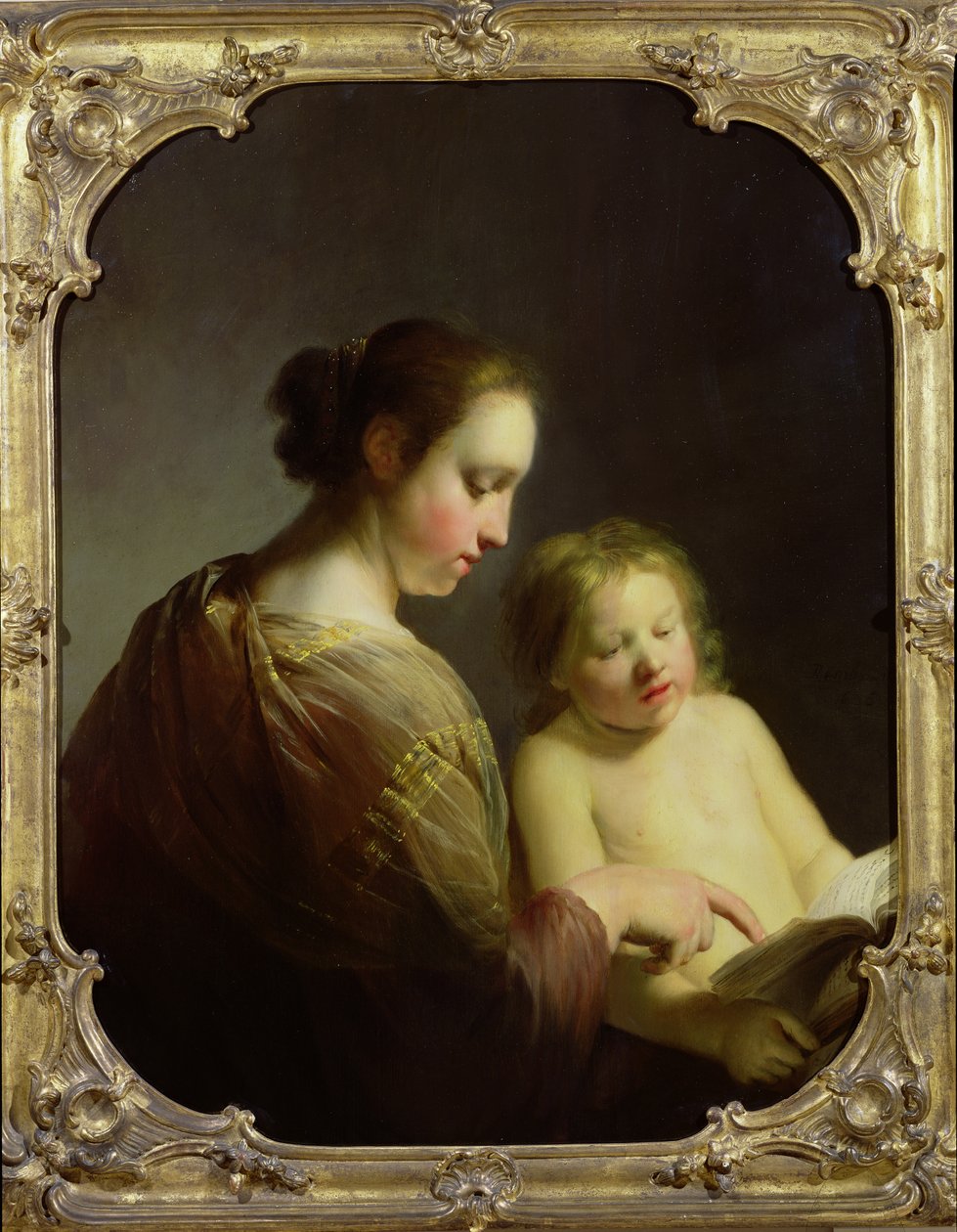 Jungfrun som lärde spädbarnet Kristus att läsa, c.1630 av Pieter Fransz de Grebber