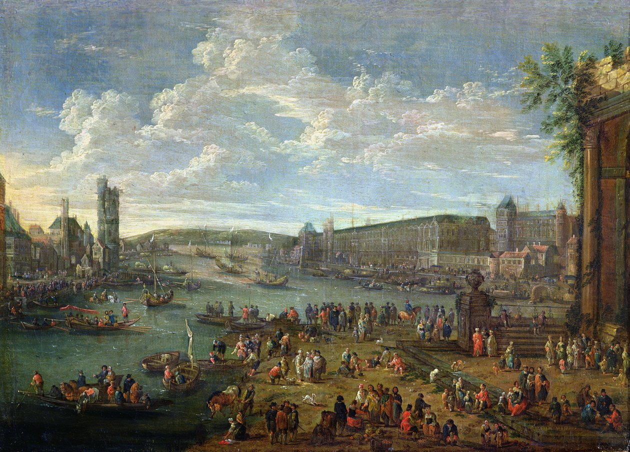 Vaaiga i le Louvre ma le Tour de Nesles mai le Ile de la Cite, c.1673-74 swed av Pieter II Casteels
