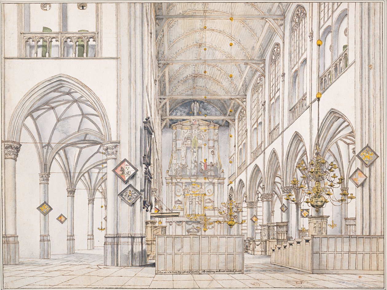 Interior of the Church of St. Lawrence (Groote Kerk or Great Church) in Alkmaar, 1661 av Pieter Janszoon Saenredam
