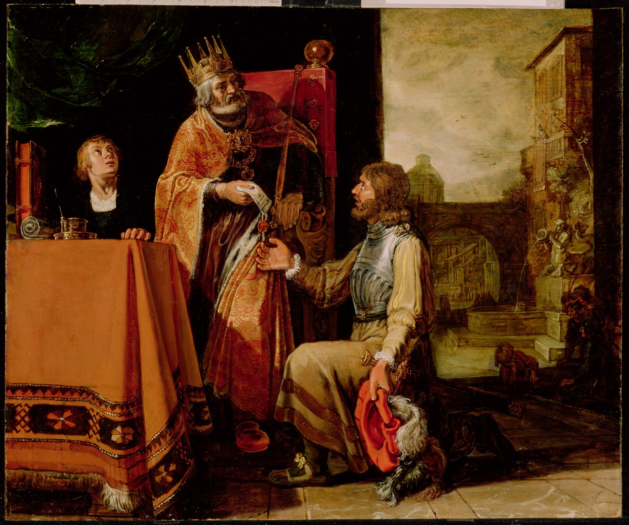 Kung David överlämnar brevet till Uriah, 1611 (måla på panel) av Pieter Lastman