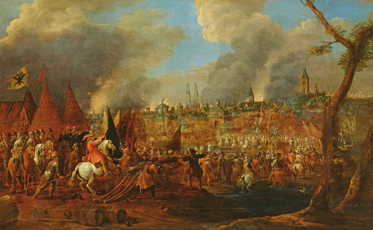 Belägring av en stad av kejsarna, kanske belägringen av Magdeburg 1631, ca 1650 av Pieter Molenaer