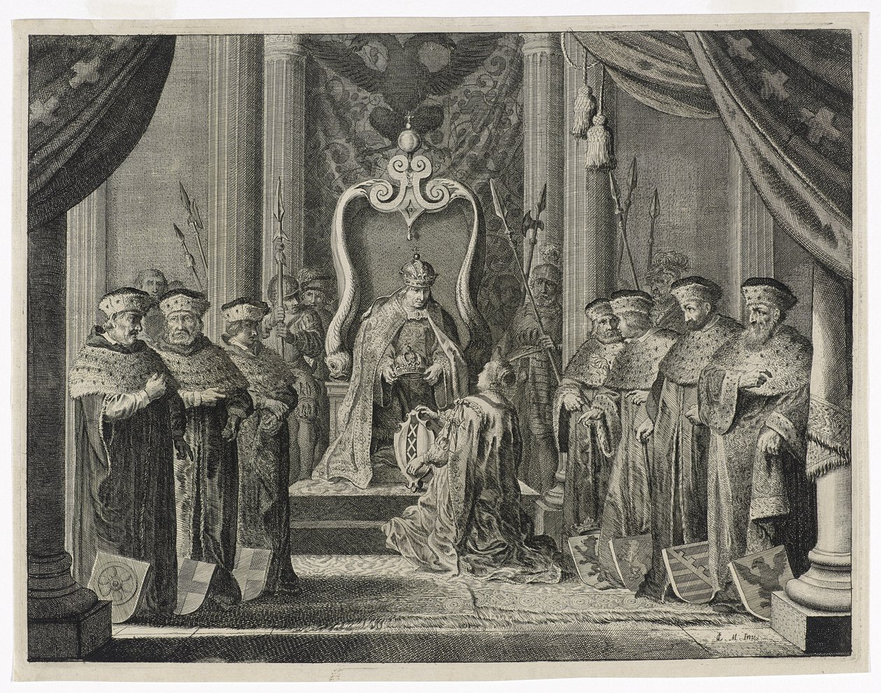 Donation av den kejserliga kronan till staden Amsterdam, 1638 av Pieter Nolpe