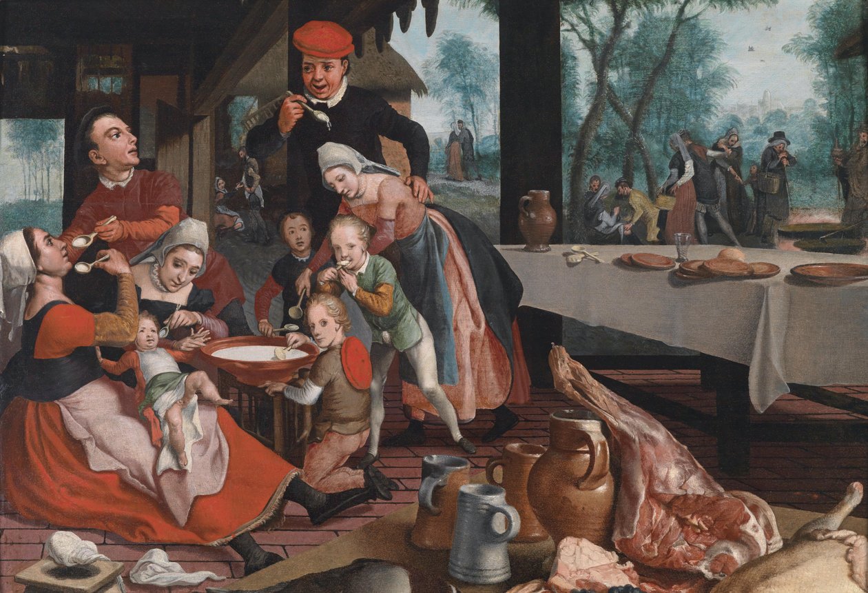 Eine Familie beim Essen von Milchreis av Pieter Pietersz the Elder