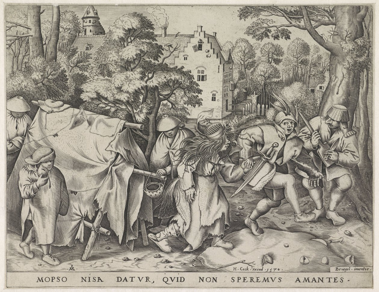 Smutsig brud eller bröllopet mellan Mopsus och Nisa, graverad av Pieter van der Heyden, 1570 av Pieter The Elder after Brueghel