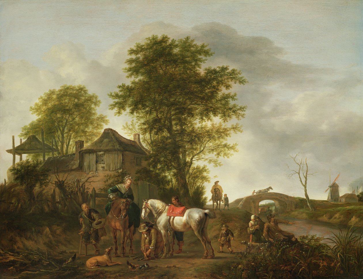 Ett landskap med stuga och ryttare av Pieter Wouwermans or Wouwerman